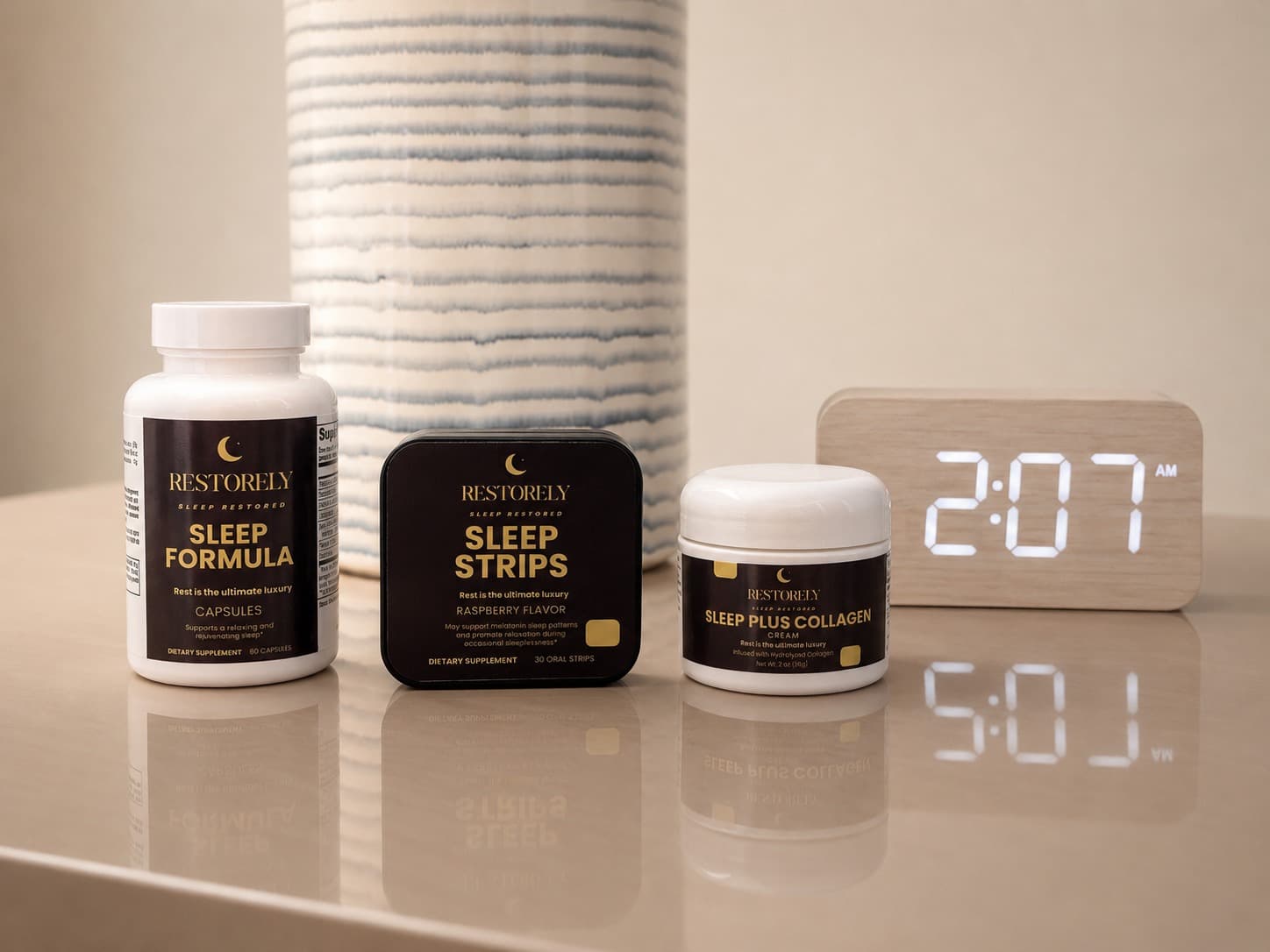 Restorely sleep products in candlelight
